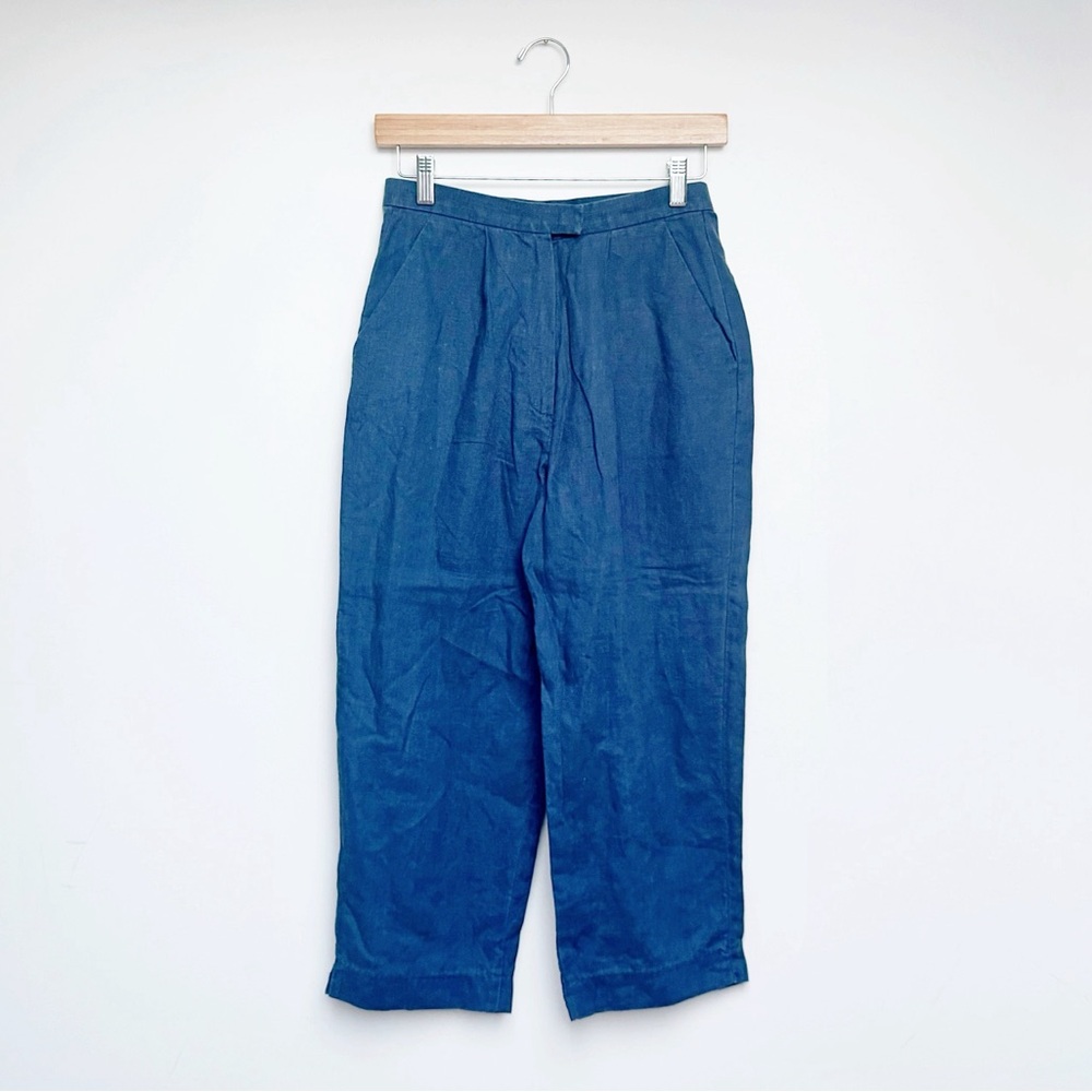 cobalt blue linen flax capri pant • 90s minimalist • 32 inch high waist